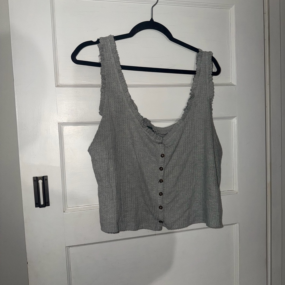Wild Fable Gray Ruffle Trip Button-Up Top